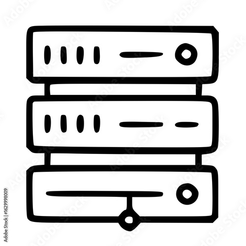Minimalist server stack black line icon for internet hosting or data storage