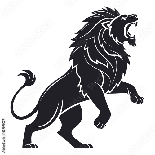 Roaring Black Lion Vector on White Background
