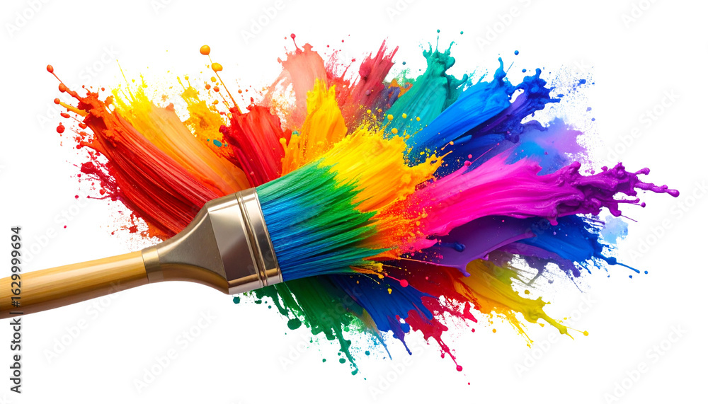 Obraz premium rainbow brush stroke with brush rainbow coming out of brush PNG file
