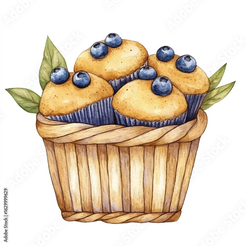 a cute blueberry muffins in a woven basket