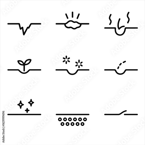Scar Healing Stages Icons. Outline icon set of scar healing stages: fresh wound, scab formation, tissue regeneration, inflammation