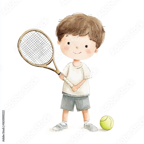 a cute boy playing Tennis 