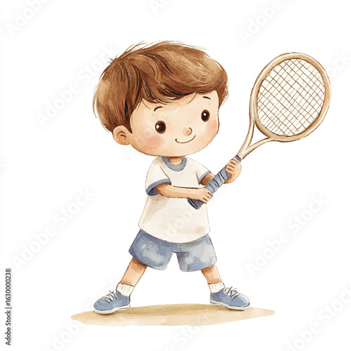 a cute boy playing Tennis 
