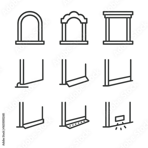 Architectural Threshold Icons. Outline icon set of architectural thresholds: arched threshold, decorative threshold, threshold