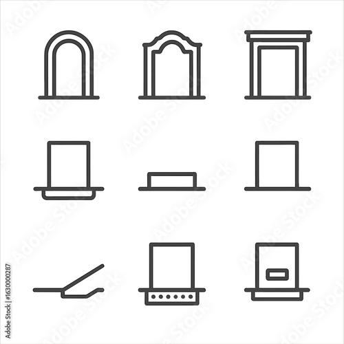 Architectural Threshold Icons. Outline icon set of architectural thresholds: arched threshold, decorative threshold, threshold