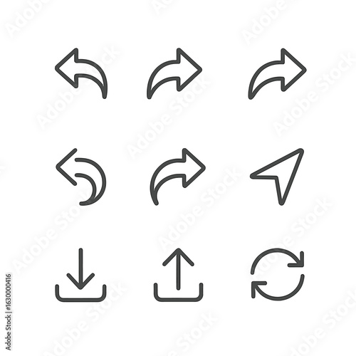 Arrow Icon Set. Outline icon set of arrows in communication: reply arrow, forward arrow, share arrow, undo arrow, redo arrow, send