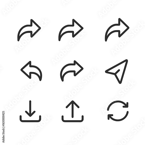 Arrow Icon Set. Outline icon set of arrows in communication: reply arrow, forward arrow, share arrow, undo arrow, redo arrow, send