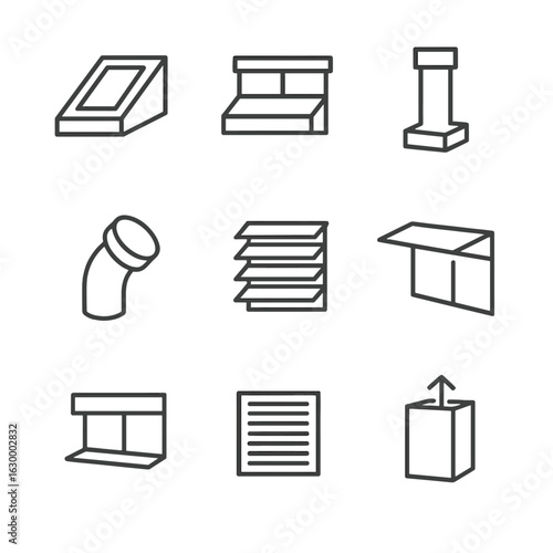 Natural Light Icons. Outline icon set of natural light and ventilation features: skylight window, clerestory window, lightwell