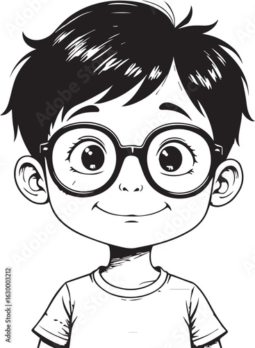 Smart Child: A delightful illustration of a young child with glasses, his cheerful expression radiating intellect and curiosity.