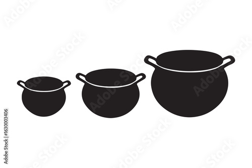 Empty witch cauldron, pot silhouette. Vector illustration isolated on white background. 