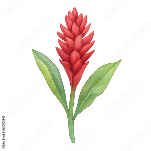 Red Ginger Flower – Watercolor Botanical Clipart (PNG)