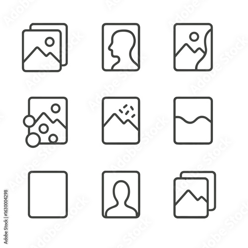 Photography Icon Set. Outline icon set of multi-exposure photography effects: double exposure, silhouette overlay, light leak
