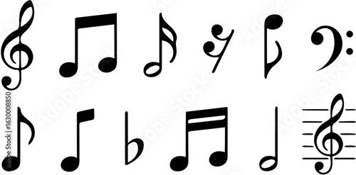 A diverse collection of musical notation symbols, including clefs and rests, forming a creative melody AIzaSyBwDc0pwkmsI-IiOIEZbTj2x7WB85AQM5U for sound design.