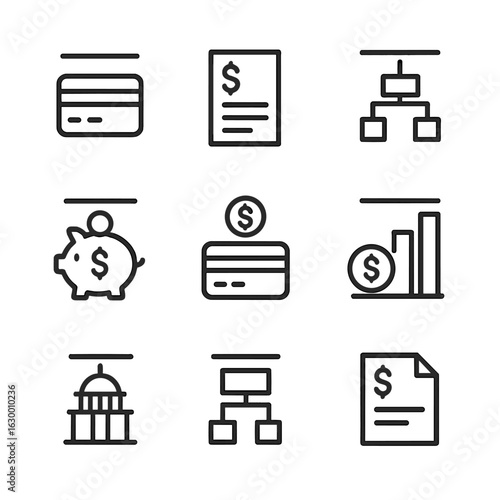 Finance Icon Set. Outline icon set of threshold in finance: credit limit, budget cap, tax bracket, savings goal, spending limit,