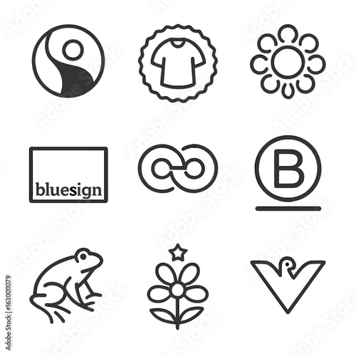 Sustainable Certification Icons. Outline icon set of ethical certification labels: Fairtrade logo, GOTS certificate badge,