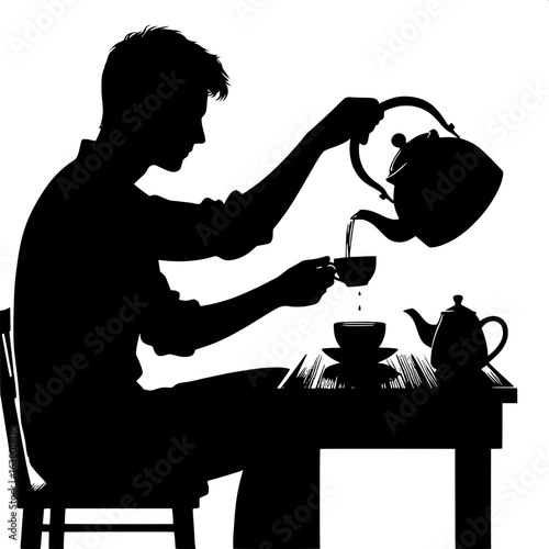 Man Pouring Tea from Kettle
