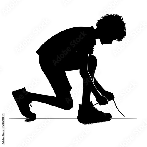 Boy Tying Shoelaces Alone