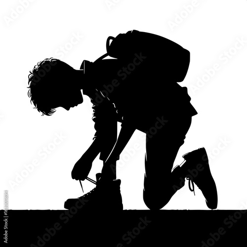 Boy Tying Shoelaces Alone