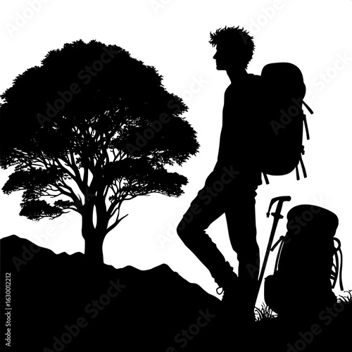 Man Resting with Backpack Under Tree