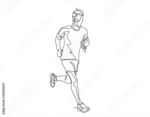 man Runner One Line Drawing. Running Abstract Minimal Drawing. Continuous One Line Woman Run Sport Illustration. Modern Trendy Contour Drawing. Hand drawn one line vector. Editable stroke	