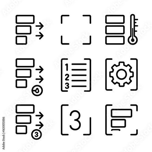 Bracketing Icons Set. Outline icon set of manual bracketing functions: exposure bracket icon, focus bracket icon, white balance