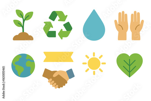 Youth Advocacy Icons. Flat vector mini-illustrations youth faith groups advocating environmental justice in colors children's