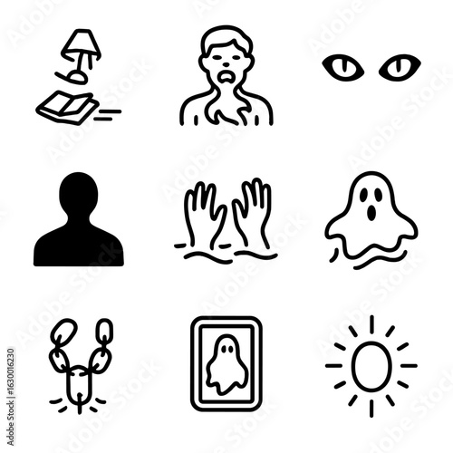 Ghost Icon Set. Outline icon set of ghost characters: wailing ghost, floating apparition, phantom silhouette, ghost child,