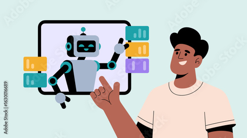 investor interacting with a robo-advisor on a screen managing a portfolio