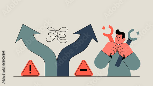 developer with tools choosing a clean path over a tangled one vector illustration 