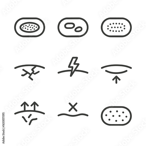 Bruise Healing Icons. Outline icon set of bruise healing stages: fresh bruise, color change, fading bruise, healing tissue, scar
