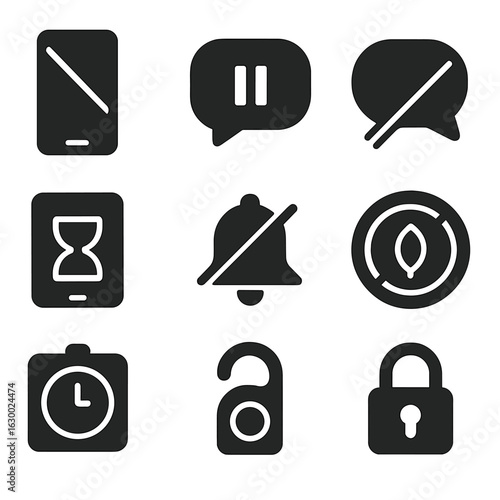 Digital Boundaries Icons. Solid, filled icons set of digital boundaries in friendships: phone off icon,