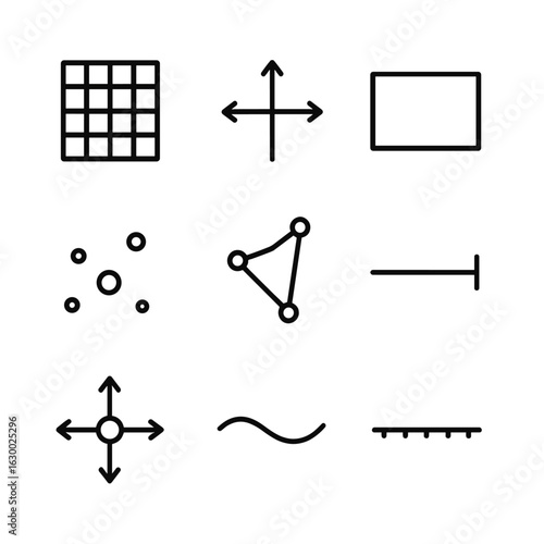 Star Map Icon Set. Outline icon set of star map elements: grid lines, coordinate axes, legend box outline, star magnitude dots,