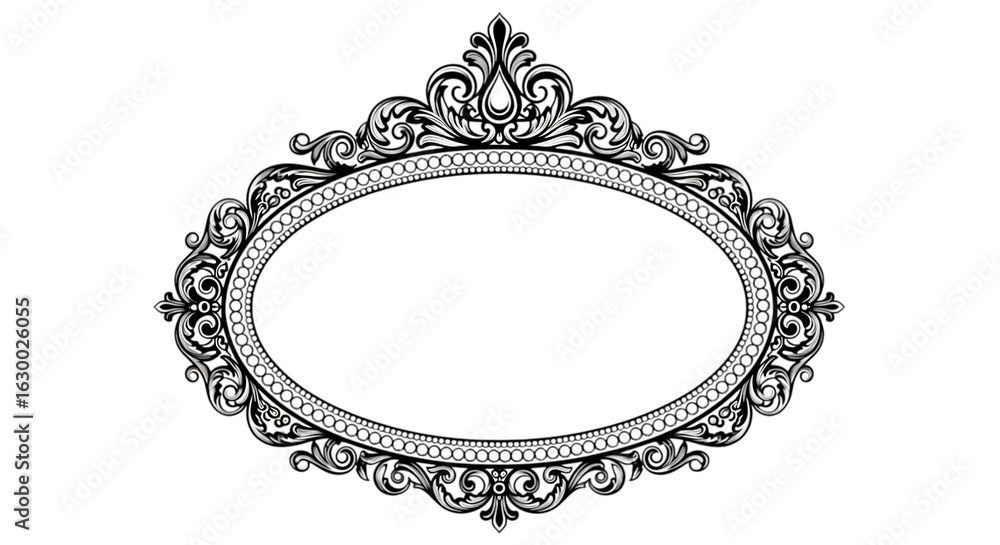 Fototapeta premium Ornate Silver Oval Frame with Filigree on Transparent Background