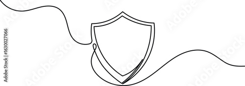 Continuous one line drawing of security shield with a padlock. Symbol for protection, privacy, and cybersecurity