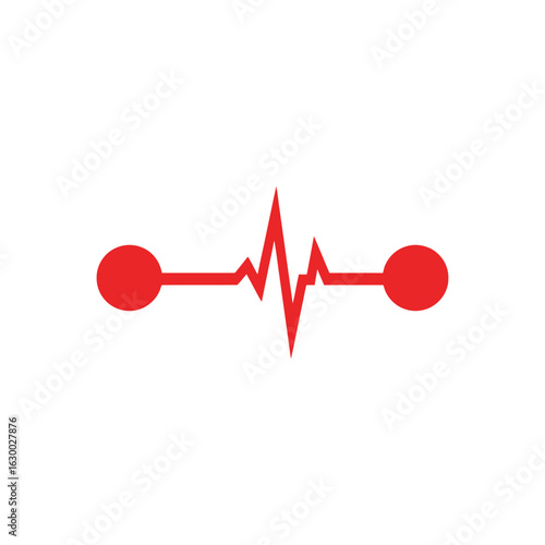 Red Heartbeat Line with Circular Ends on White Background.