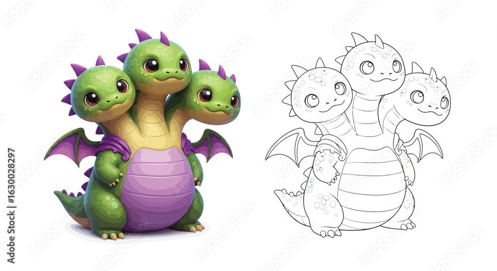 Obraz premium Cute Baby Hydra Cartoon Character Coloring Sheet for Children Mythical Creature