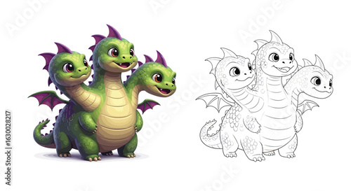 Baby Hydra Cartoon Character Coloring Sheet for Kids Magical Fantasy Creature