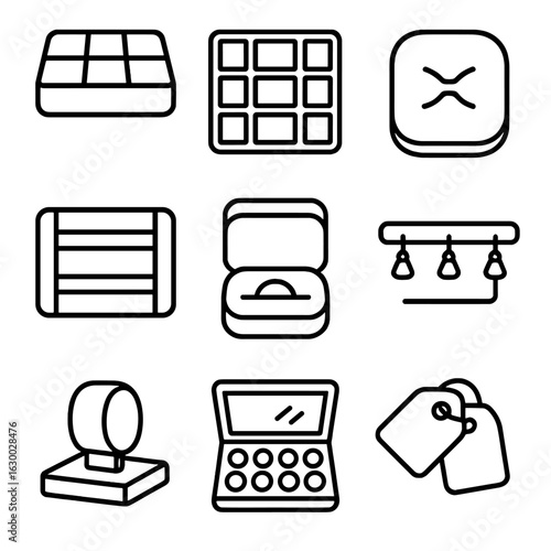 Drawer Accessory Icons. Outline icon set of drawer accessory management: sorting bins, compartment trays,