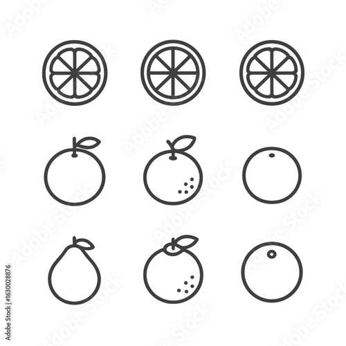 Citrus Fruit Icons. Outline icon set of citrus fruits: orange, lemon, lime, grapefruit, tangerine, clementine, pomelo, yuzu,