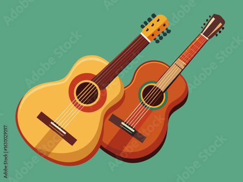 Two acoustic guitars in a stylized illustration