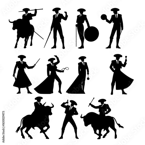 set of Matador silhouette , set of Matador vector