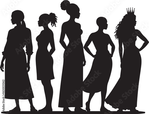 Diverse women silhouettes celebrate empowerment and unity in style