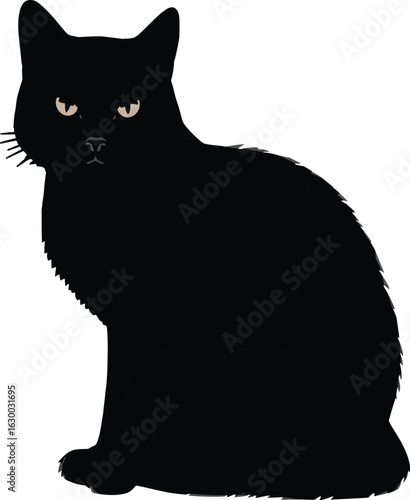 Illustration of a sleek black cat sitting gracefully with its piercing eyes and elegant silhouette