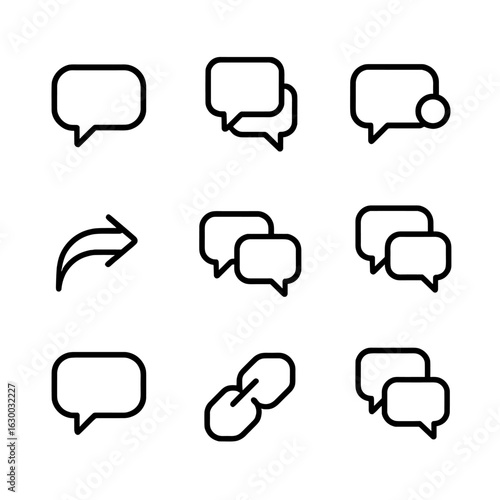 Digital Communication Icons. Outline icon set of threads digital communication: message bubble, chat thread, notification, reply