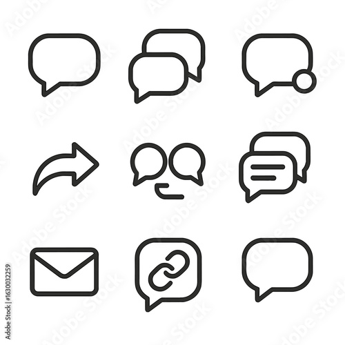 Digital Communication Icons. Outline icon set of threads digital communication: message bubble, chat thread, notification, reply