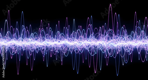 Dynamic sound wave visualization abstract art digital media dark background creative viewpoint audio representation