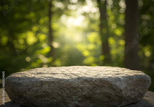 Wallpaper Mural Serene Stone Product Display: Sunlit Forest Background, Tranquil Mood, Natural Texture Torontodigital.ca