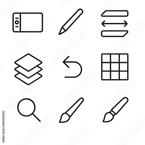 Outline Icon Collection. Outline icon set of satchel materials: canvas fabric, full-grain leather, faux leather, nylon blend,