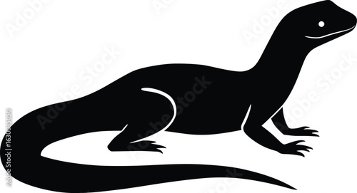 Vector art of silhouette of a lizard in black against a plain backdrop showcasing its unique reptilian features and scaled skin