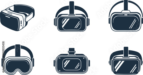 Vector art of virtual reality headset icons isolated on white background
